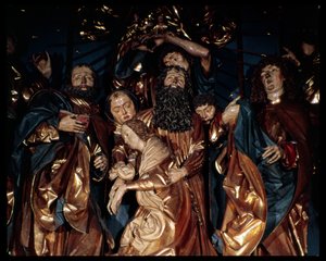 De ontslaping en de tenhemelopneming van de Maagd Maria, altaarstuk detail
